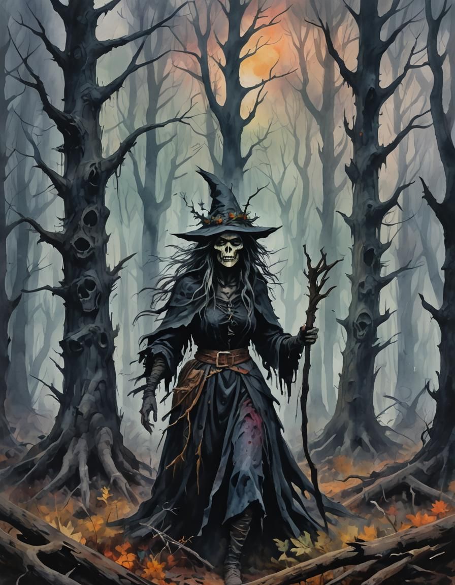 dark foggy horror dead forest witch
