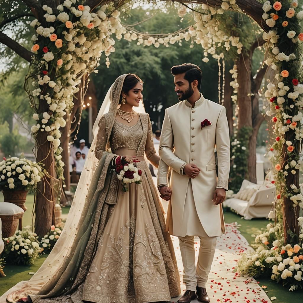 Bride and Groom in Floral Nikkah Setting
