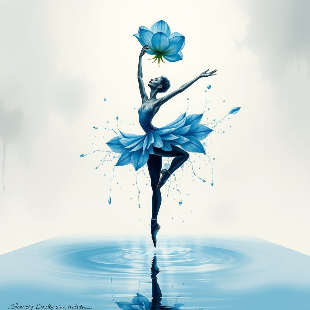 ballet dancer with a delicate blue flower  by @Twiggles