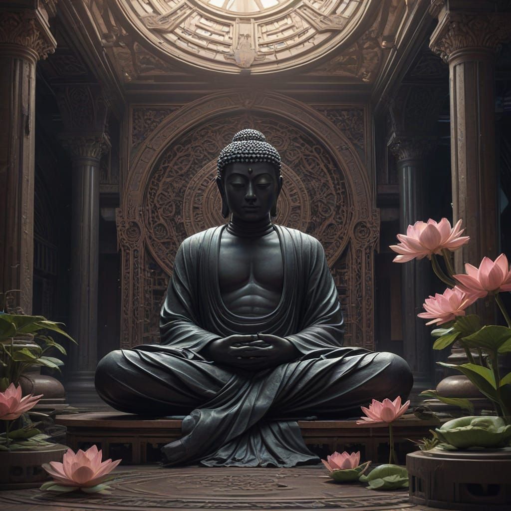 Buddhist Monk in Harmony with the Universe