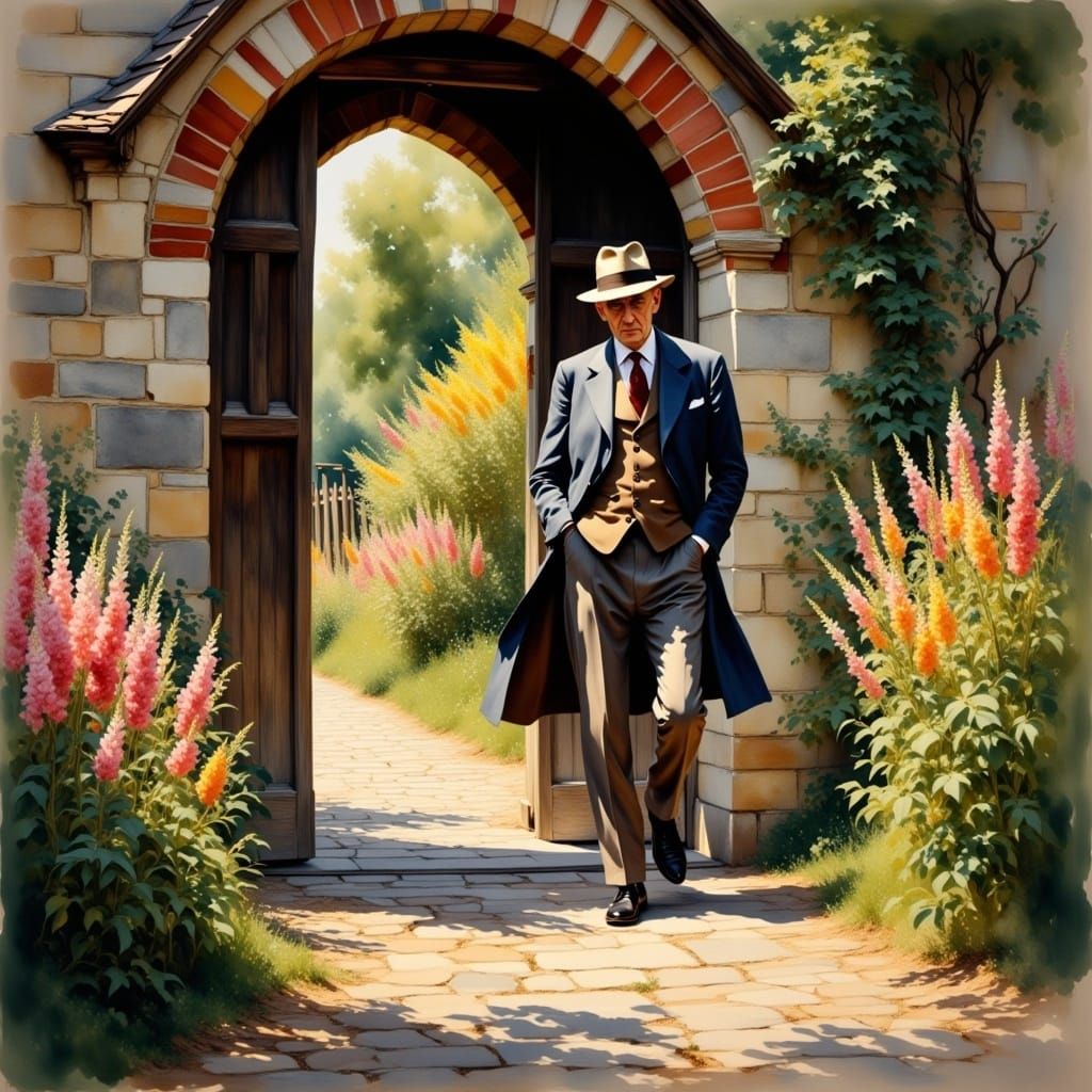  <lora:Impressionnism:1.0> old man with suit and hat leaving the church 