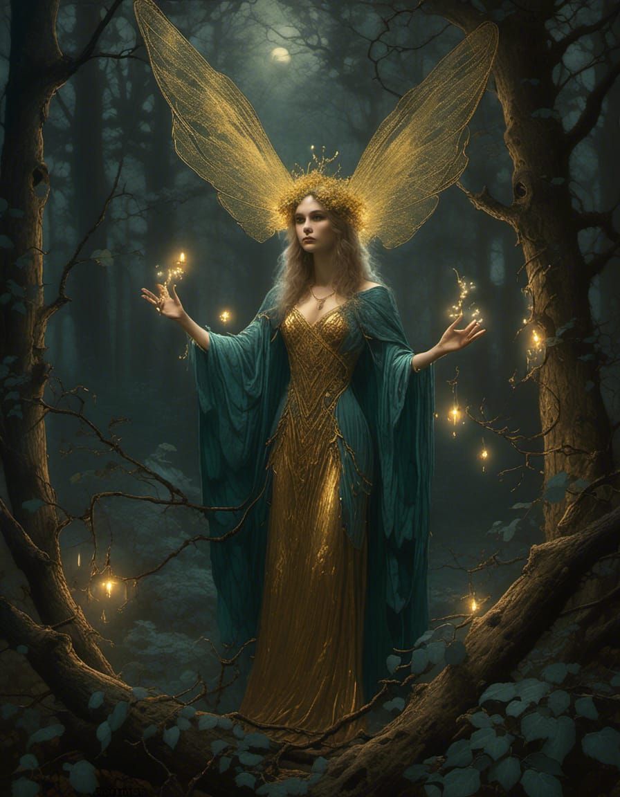 The female fairy wizard shines colors through her hand to protect the creatures in the forest   