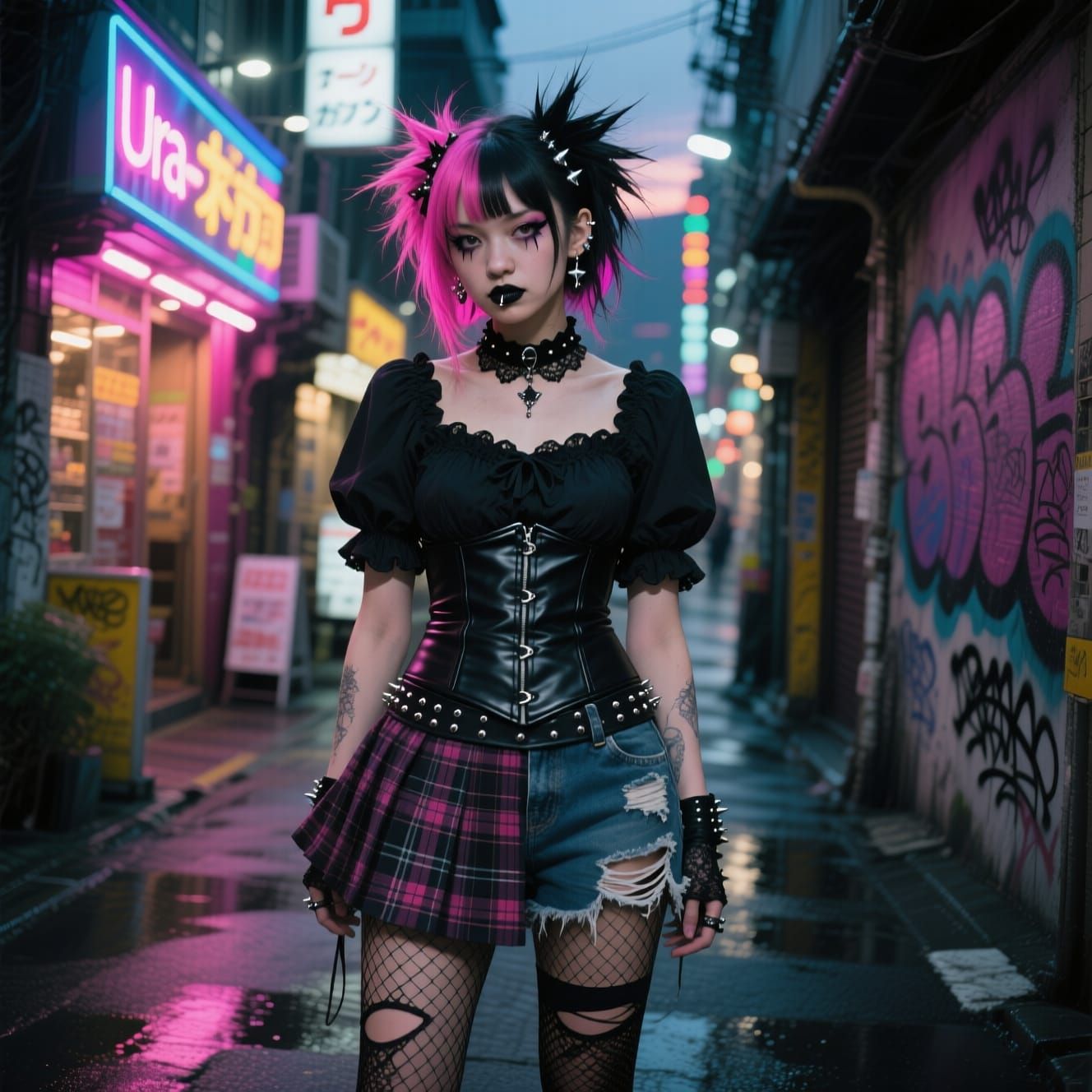 Punk gyaru girl in Ura-Harajuku, Jirai Kei and Gothic Rolita style