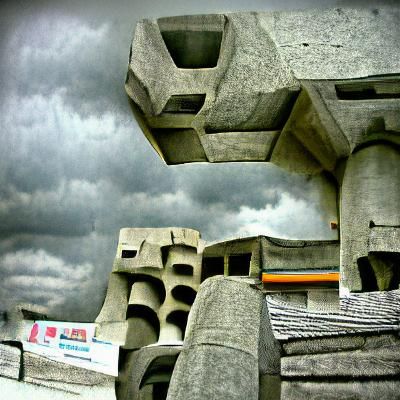 concrete hardcore brutalist architecture under a gray cloudy sky