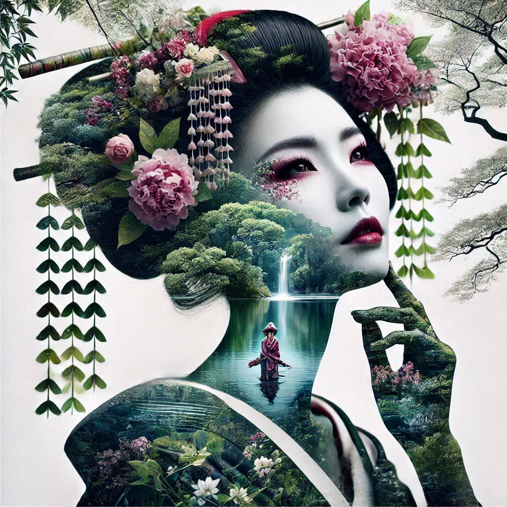 double exposure beautiful fantasy portrait landscape..