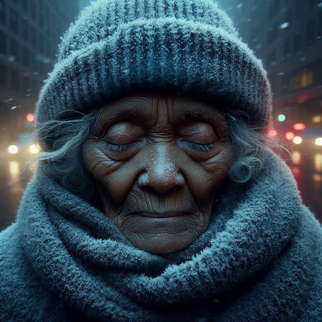 Silent and motionless in the buzzing cold heart of the city