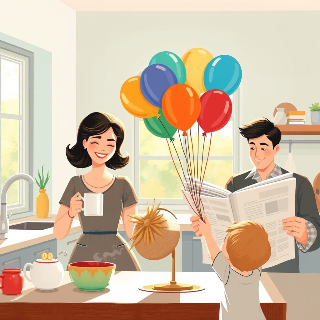 Cheerful Saturday Morning Kitchen Scene with Family