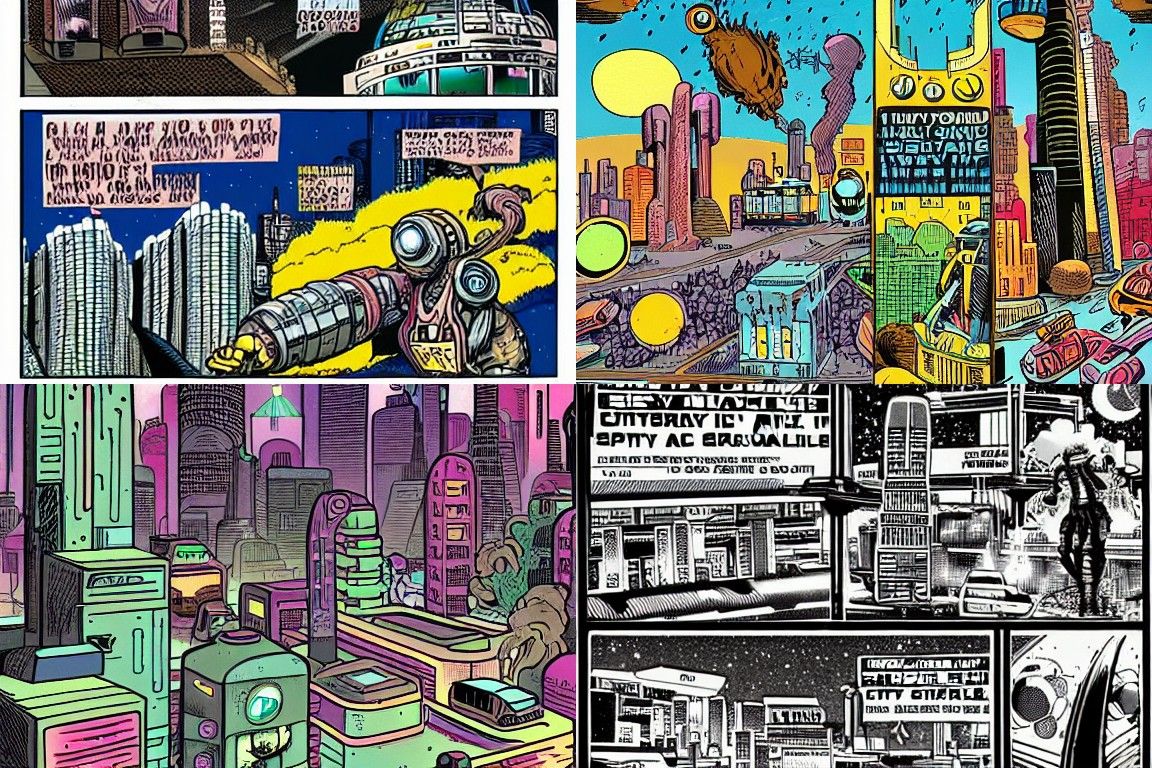 Sci-fi city in the style of Underground comix