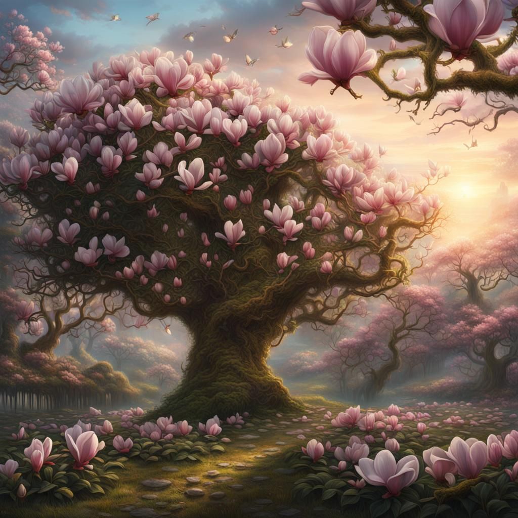 Magnolia at spring. Dawn.