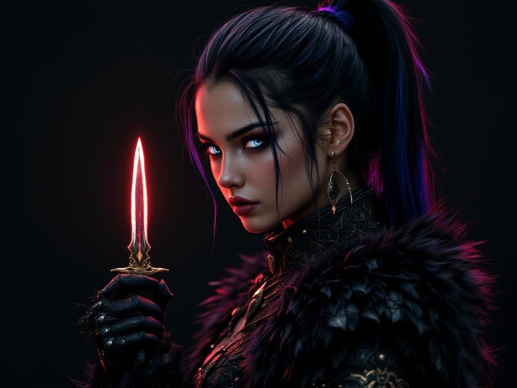 Dark Fantasy Warrior Goddess in Tribal Fur Armor