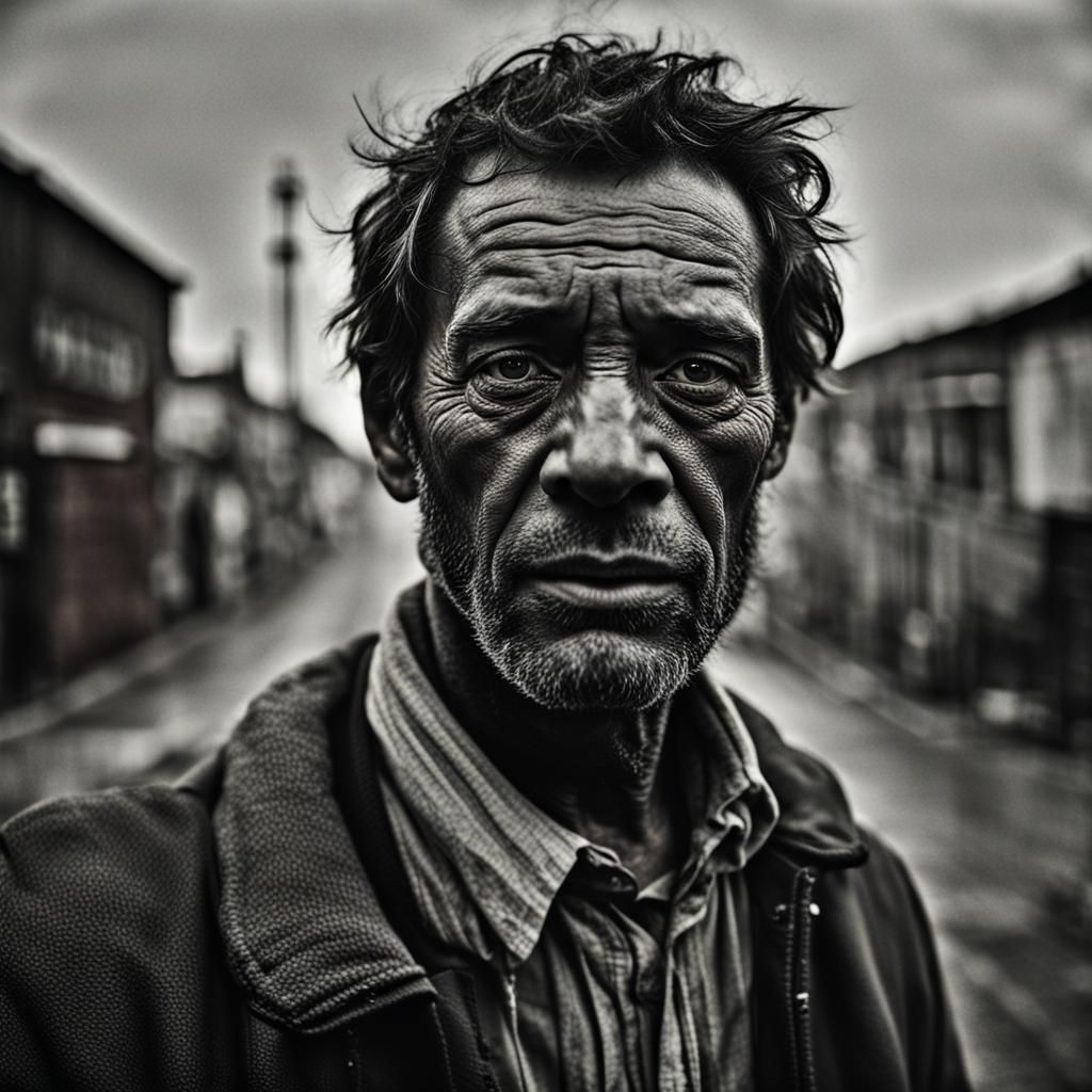 An man and he looks a little bit weary and a tiny bit and yo...