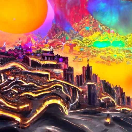Golden shining city on a cliff