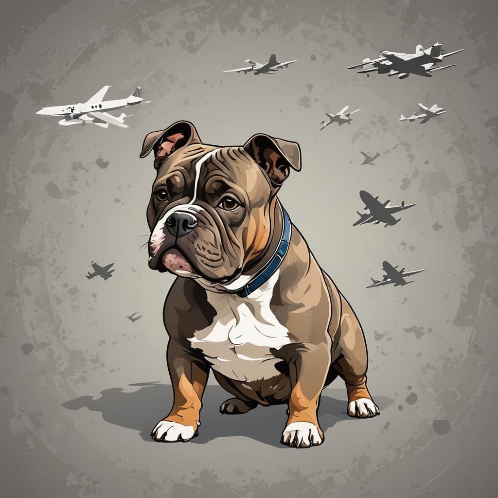 American Bully dog vector illustration 2d, front view, plane...