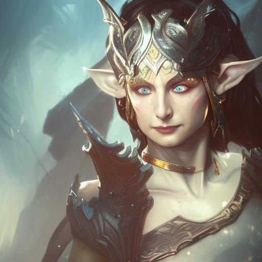 A evil elf female warrior  with a evil smile on her face