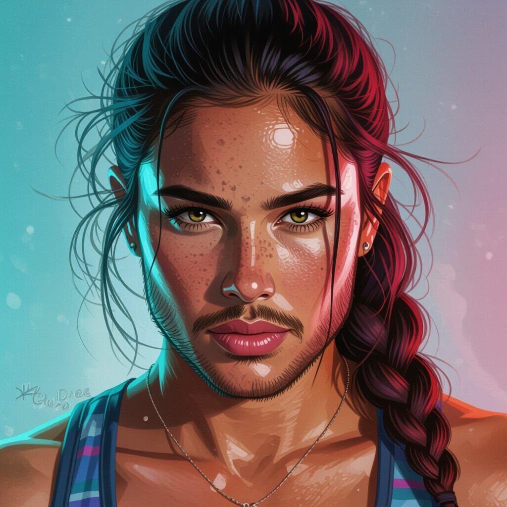 Hyperrealistic Workout Selfie in Colorful Splash Art Style