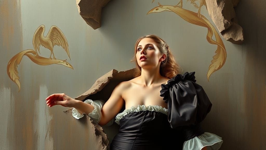 A beautiful woman in a Victorian-era dress