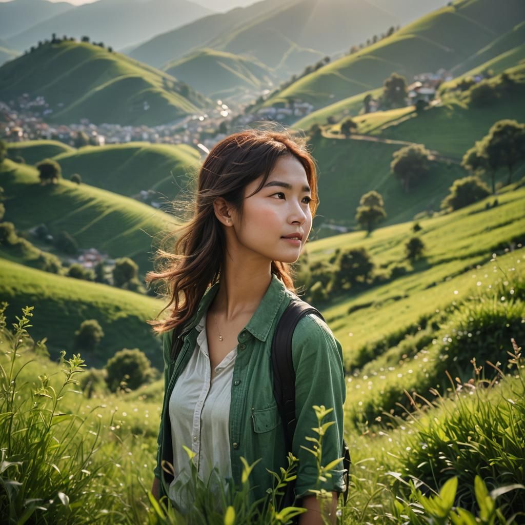 i see beautiful green hills and a  sunshine, the light of wh...
