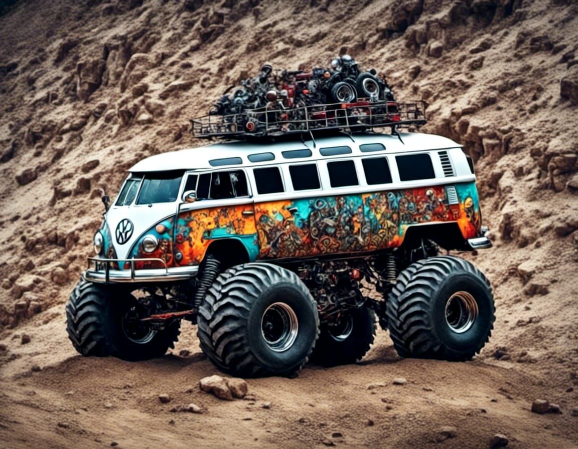 Volkswagen bus monster truck <lora:Dark fantasy:1.0> <lora:G...