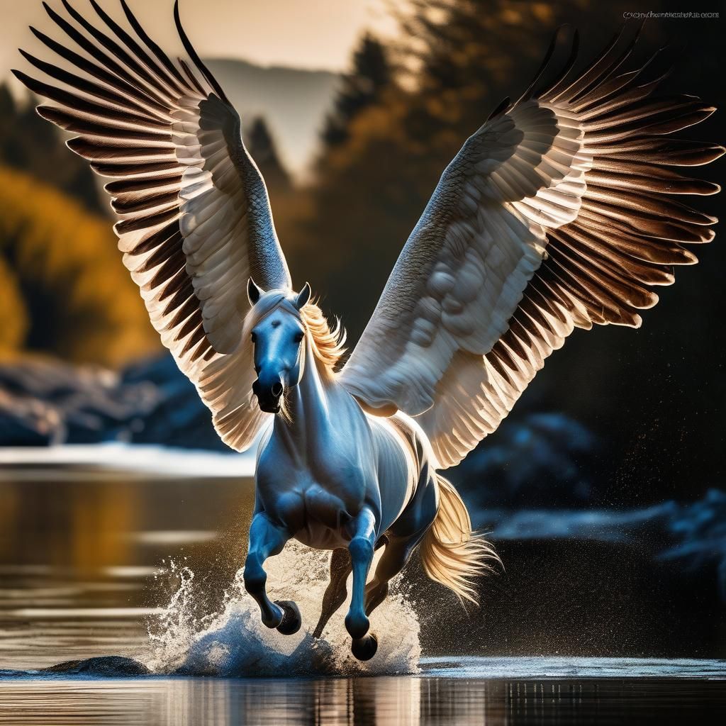 Pegasus prancing in a river  by @Staircase Flash