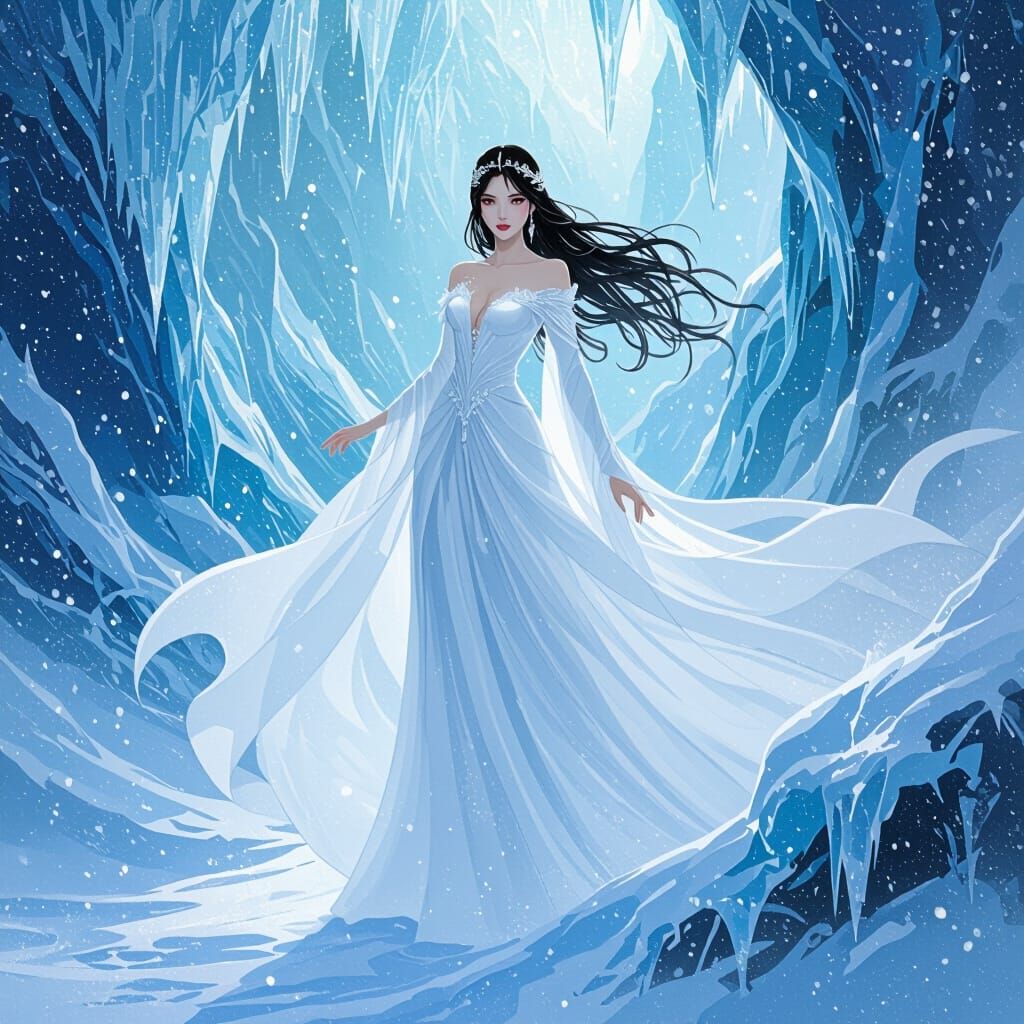 Ice Goddess in Frozen Landscape, Ethereal Digital Art