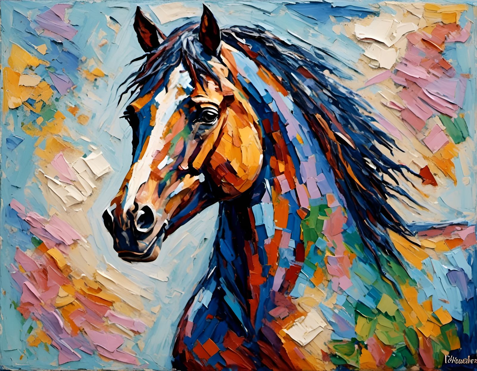 horse, pastel colors, geometric impasto painting <lora:Impasto:1.0>