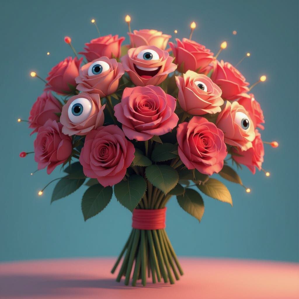 A lovely bouquet of roses with eyes and smiling faces