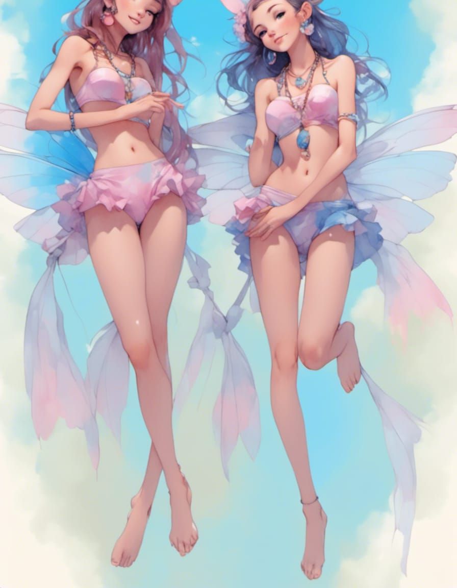 Fairies, Bec-E (left) and her sister Bec-A (right) showing o...