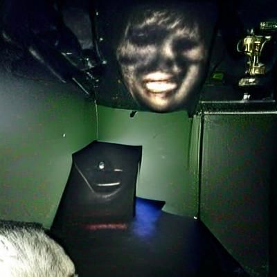 a frightening disembodied face in a pitch black room