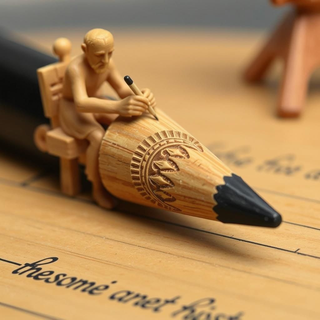 Carved drawing artist on pencil   by @David Myers