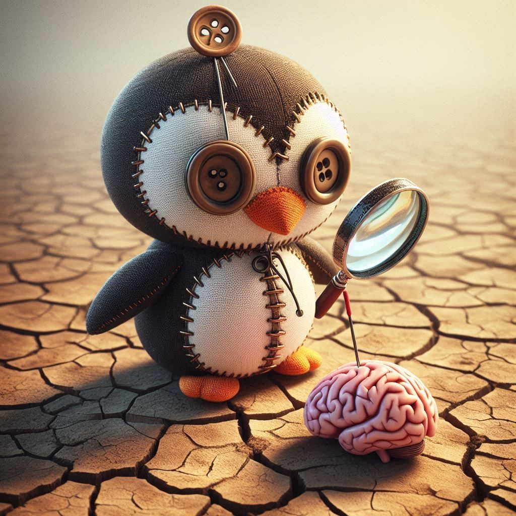 penguin, needles, and a brain to ponder