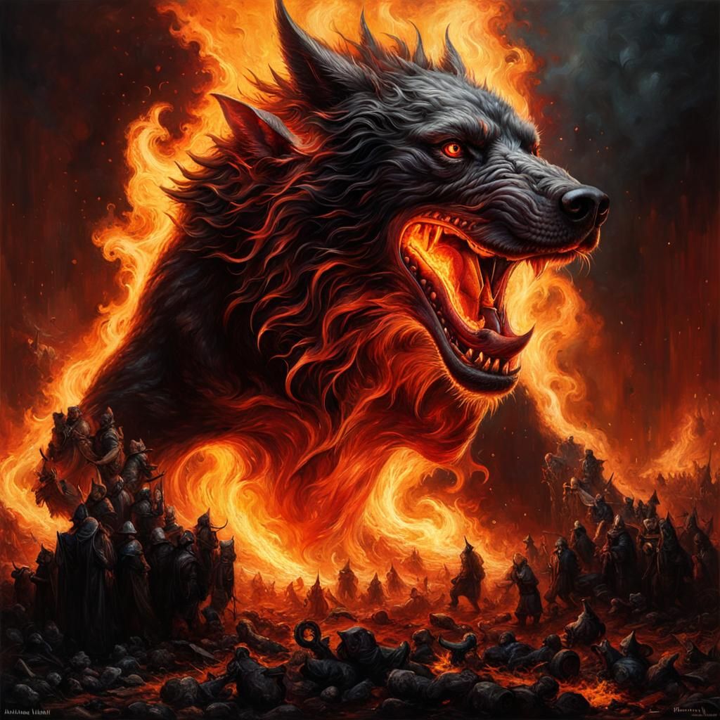 epic FIRE HOUND from hell, FIREPUNK, world of fire and roaring flames ...