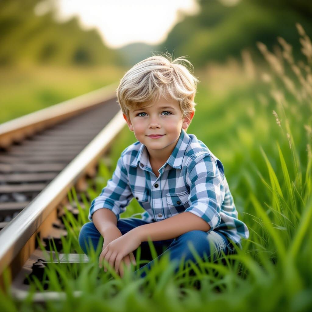 Young Boy Poses for Realistic Outdoor Photoshoot