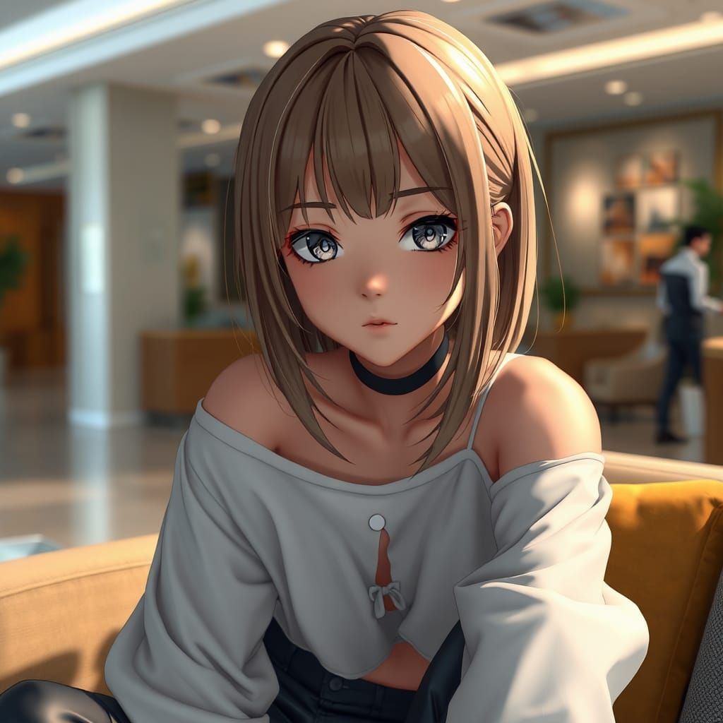 Anime Girl on Couch in 3D Style