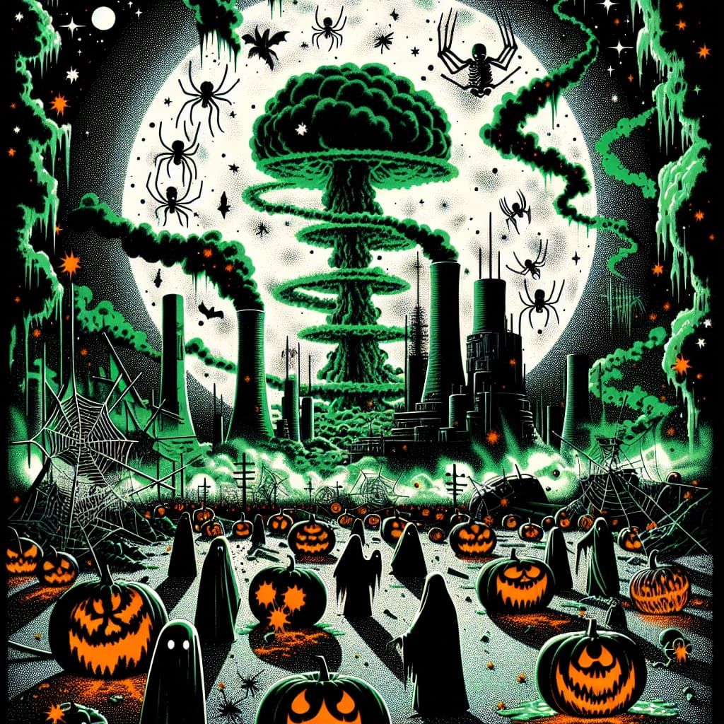 Gritty Horror Comic Book Scene in Japanese Tattoo Style