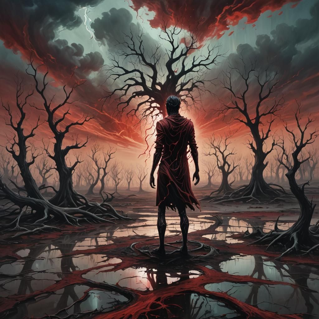 Eerie Surrealist Landscape with Distant Siren in Oil