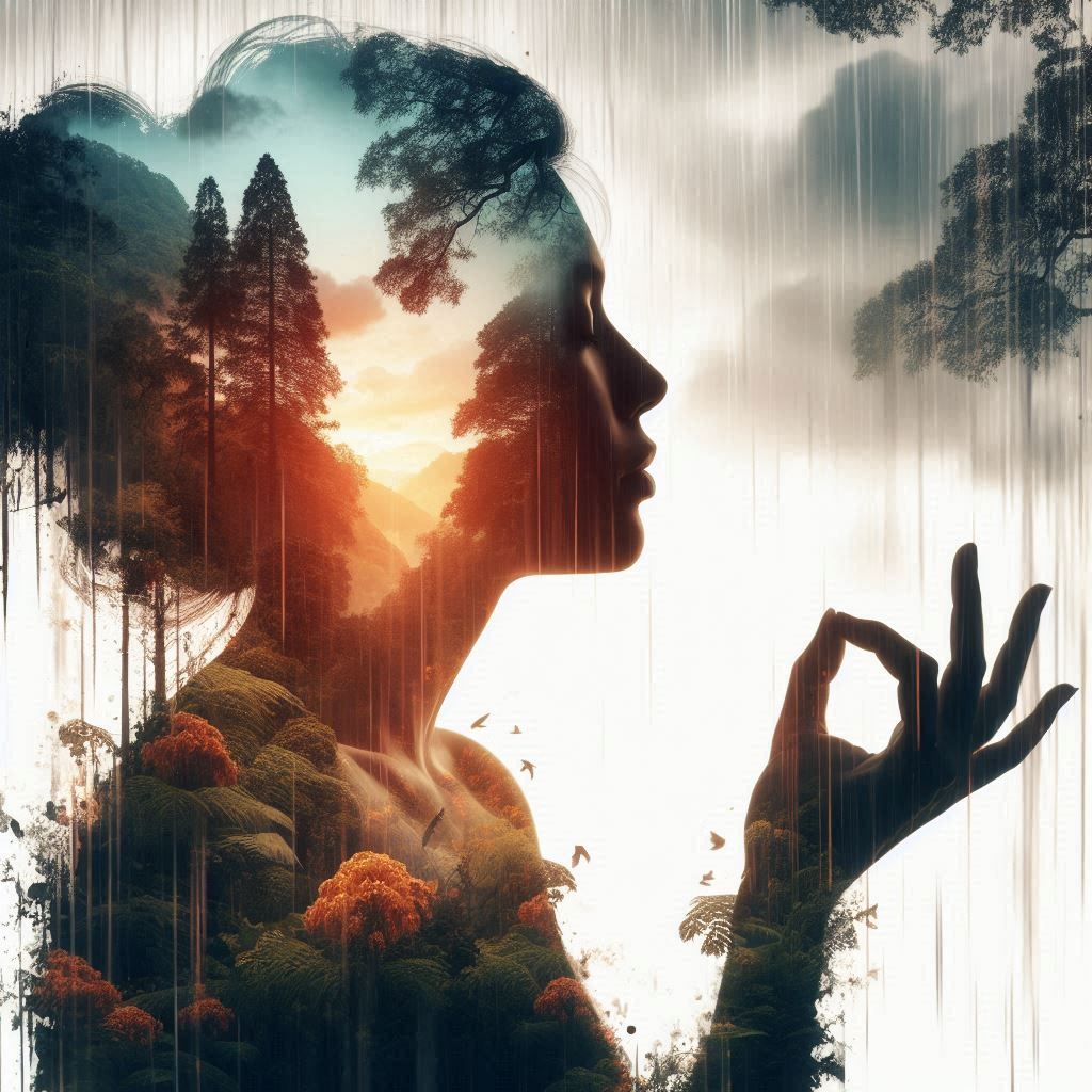 double exposure beautiful fantasy DALL-E 3 portrait landscap...
