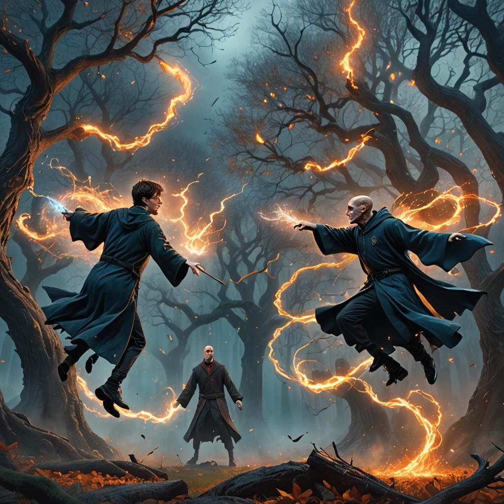 Harry Potter and Voldemort Duel: Fantasy Art