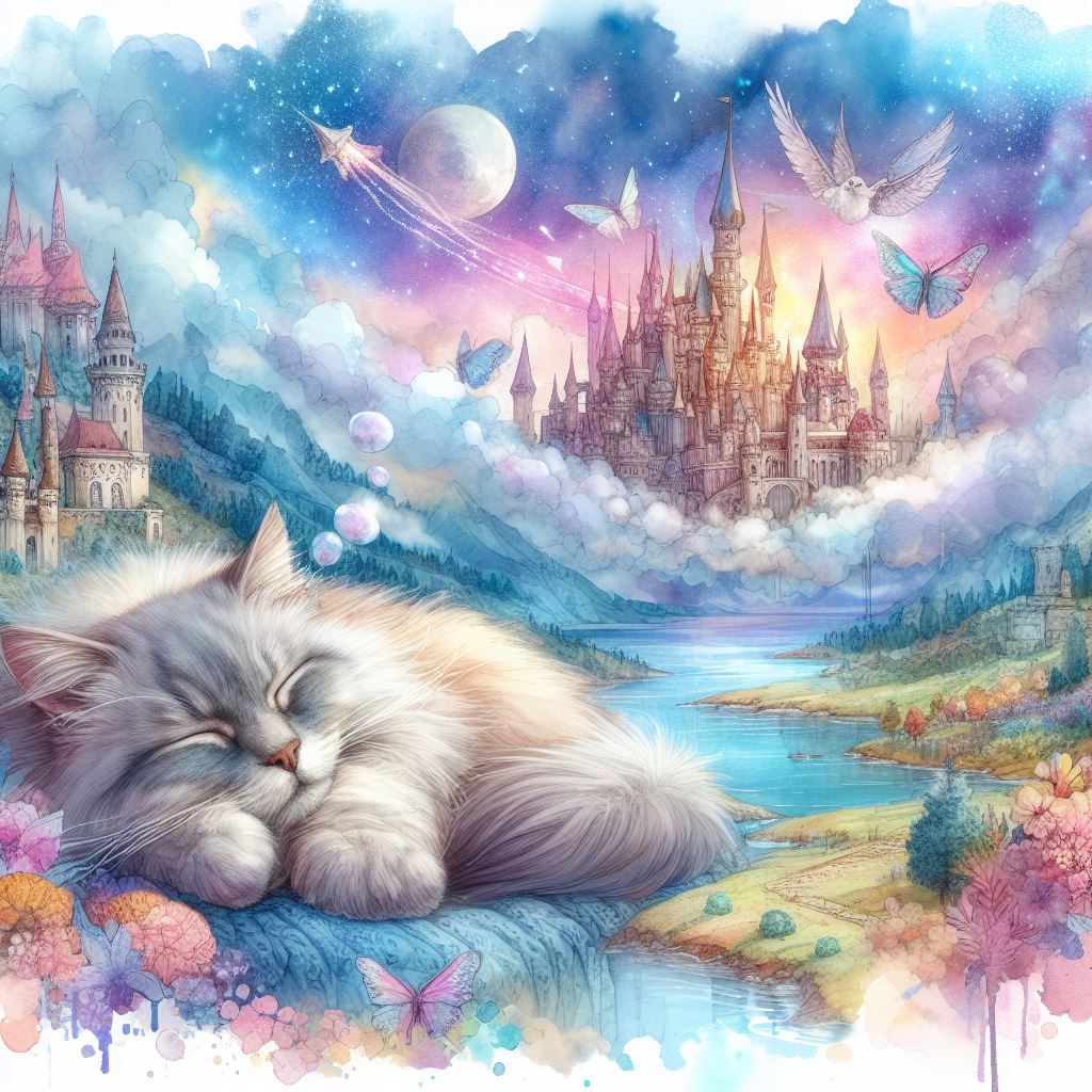 Sleeping Cat dreaming of Magical Land
