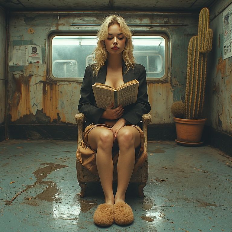 Reading in a railway carriage