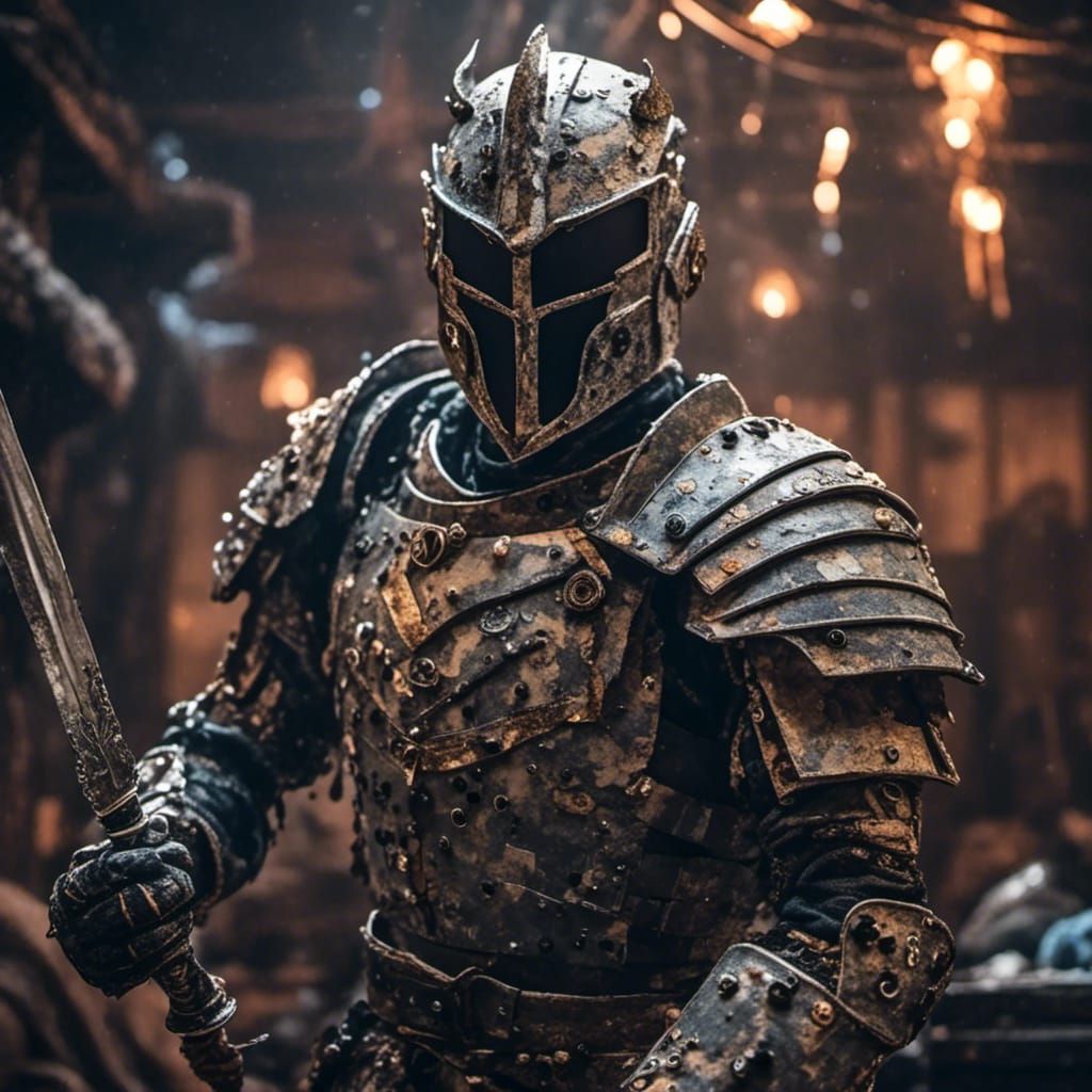 Smiling Cardboard Knight in Anime Style