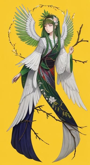 On the white cotton gauze, yellow threads are used as branch...