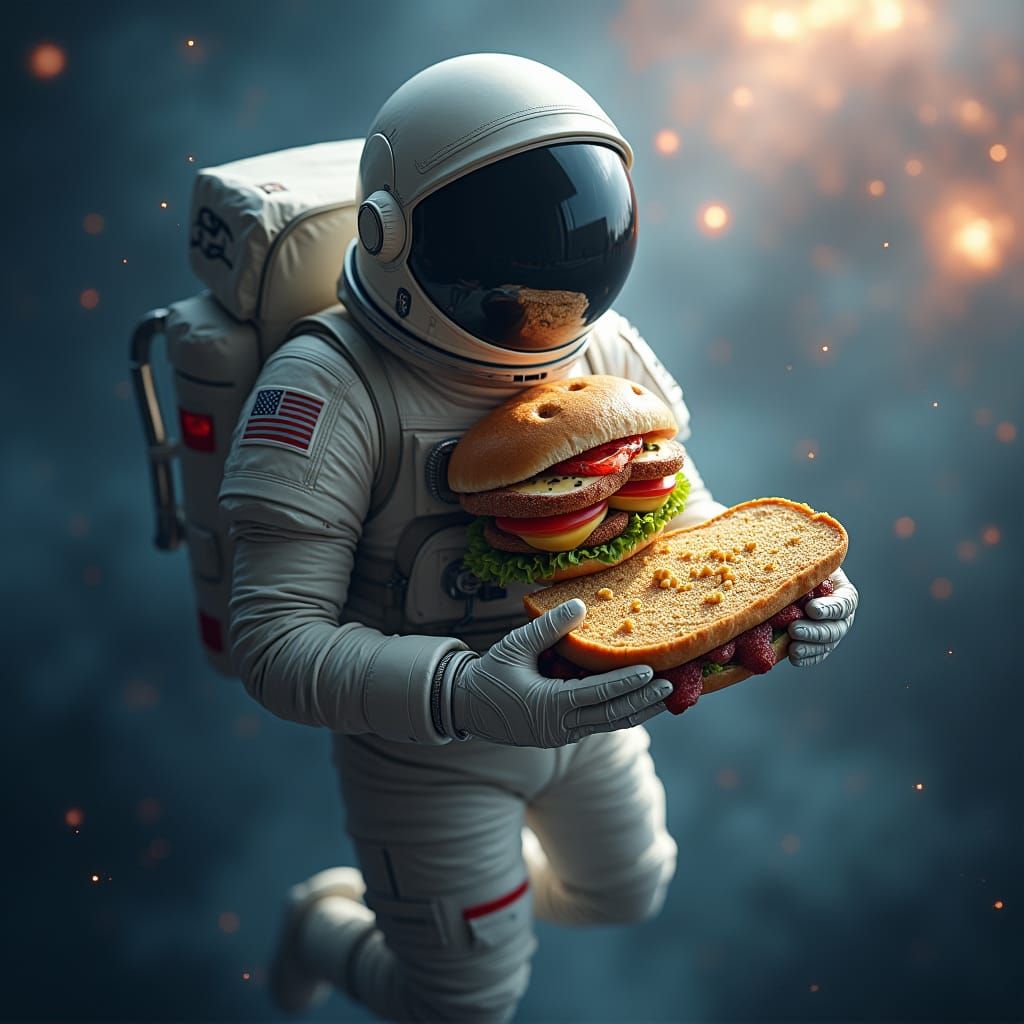 Astronaut Enjoys Sandwich Amidst Nebula