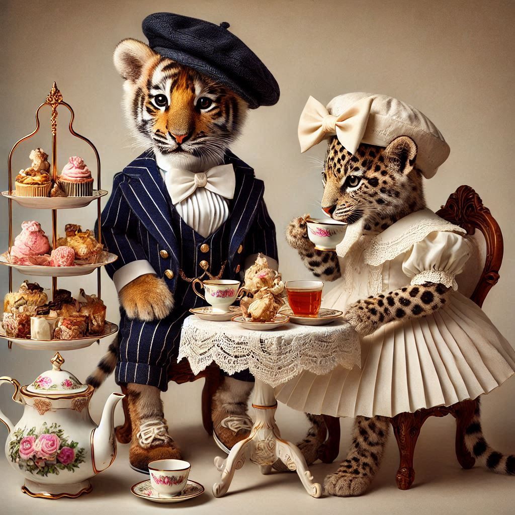 Tiger cub invites leopard cub to tea
