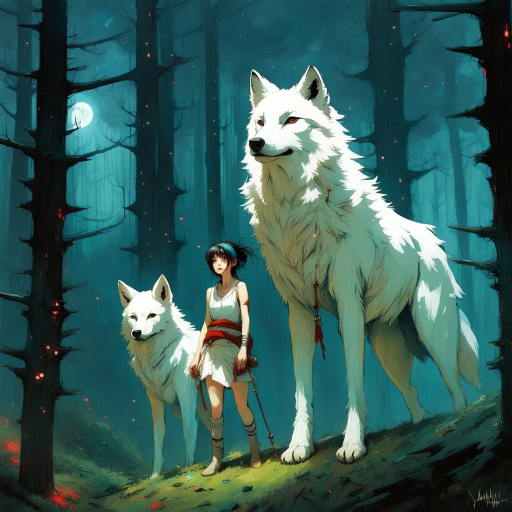 Princess Mononoke & Wolves - AI Generated Artwork - NightCafe Creator