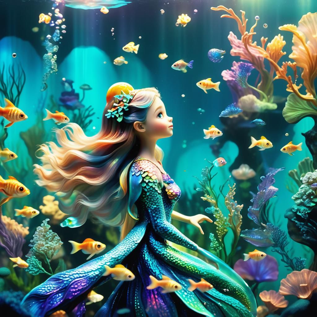 Spectacular aquarium with guppies and mermaids at the childr...