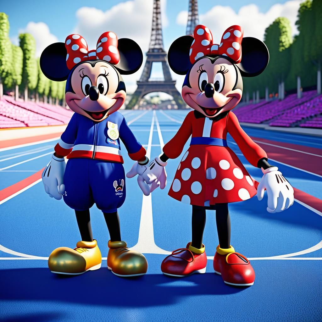 Mickey Mouse and Minnie Mouse at the Olympics in Paris 2024 - AI ...