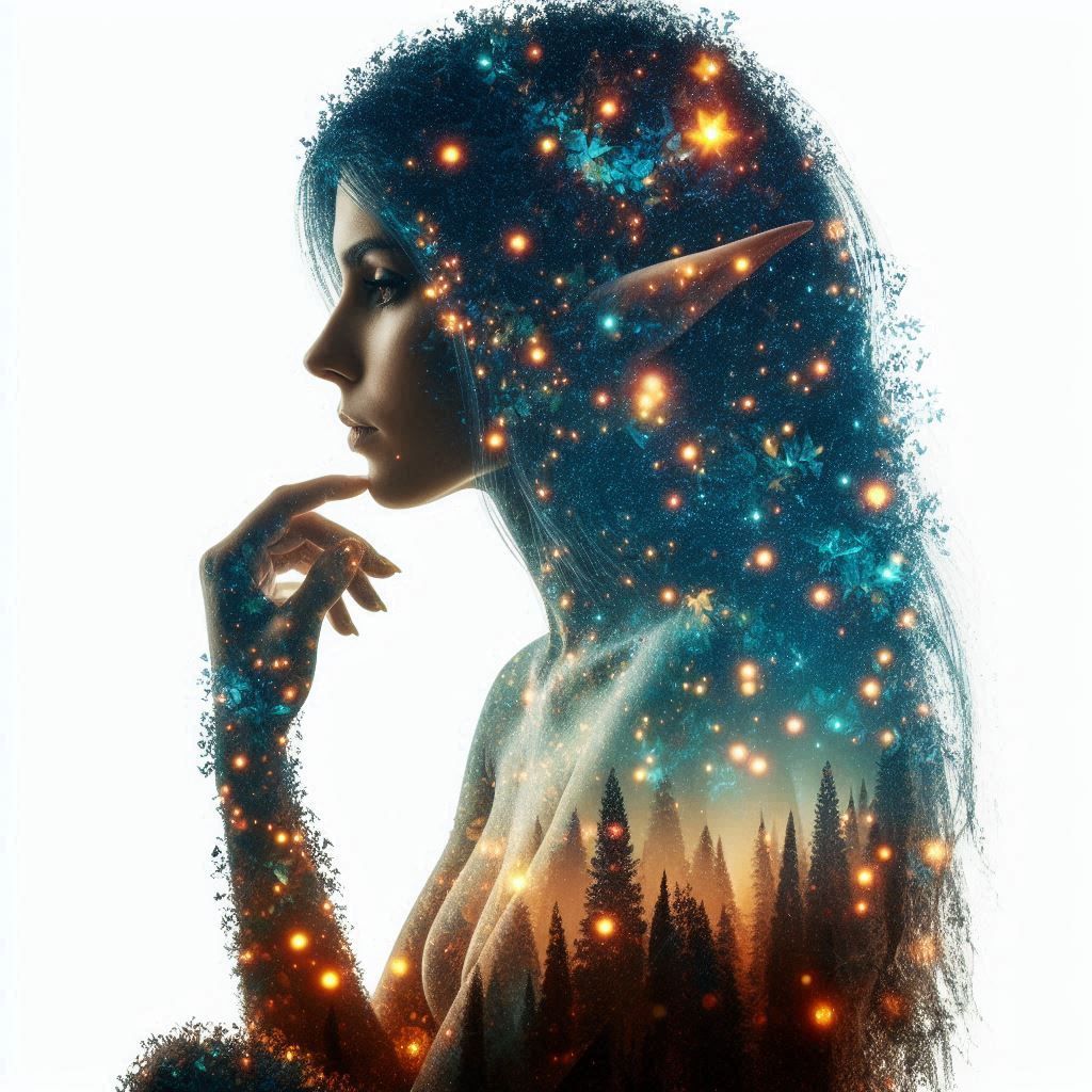 double exposure beautiful fantasy DALL-E 3 portrait landscap...