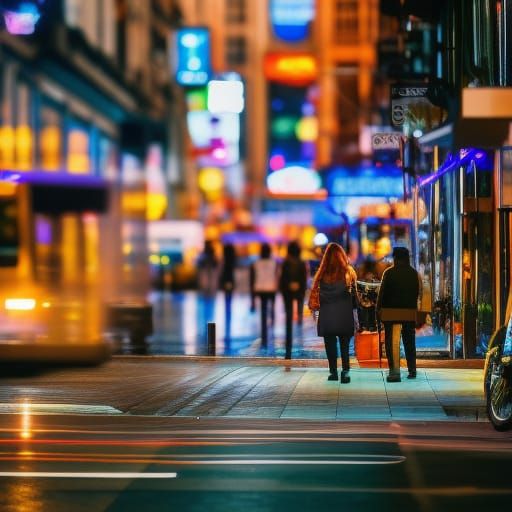 Busy city downtown. Professional photography, natural lighting, canon