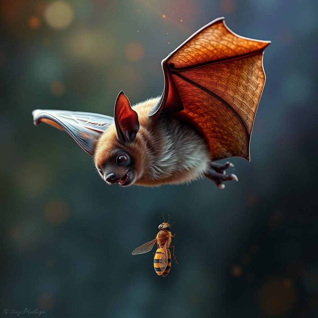 A bat just as it’s about to catch an insect mid-flight.