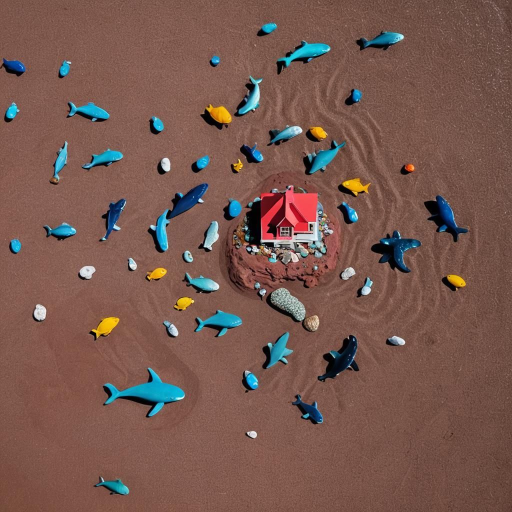 creative underwater modern red house with colerful dacoratio...